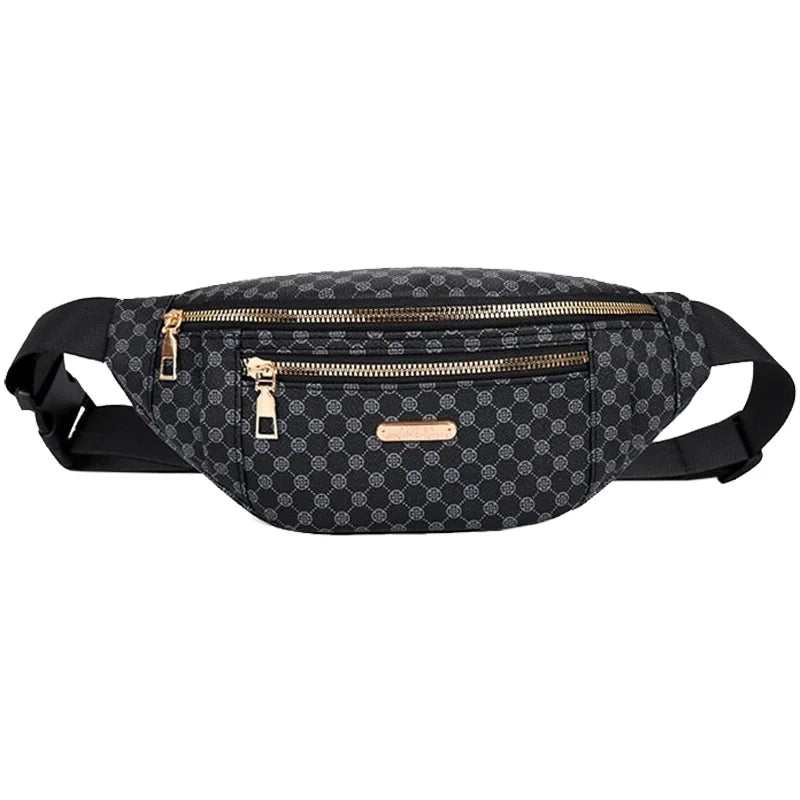 Daily Slim Retro Pattern Rider Waist Fanny Multi Compartment Vue BJ798 --black