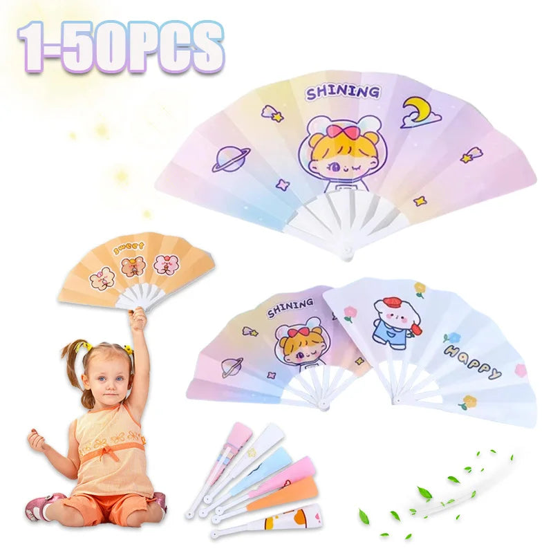 1-50PCS Foldable Fan Cute Cartoon Summer Fans Handheld Plastic Mini Fan Creative Rabbit Bear Children's Day Gift Party Supply Vue