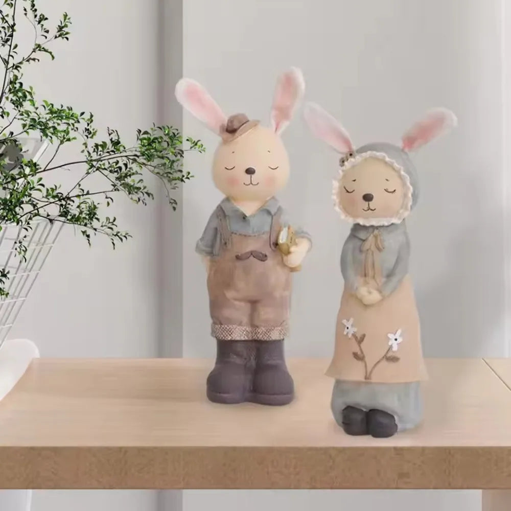 Mini Easter Bunny Statue Cute Resin Crafts Mini Rabbit Figurine European Pastoral Rabbit Desktop Ornament Bookshelf Cabinet Vue
