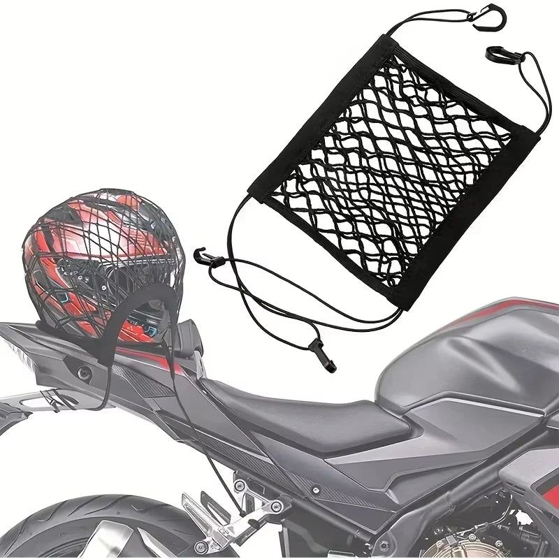 Motorcycle Cargo Net High Elastic Double Layer Motorcycle Net for Helmet Storage 10"X11" Bungee Cargo Net with Hooks Luggage Net Vue