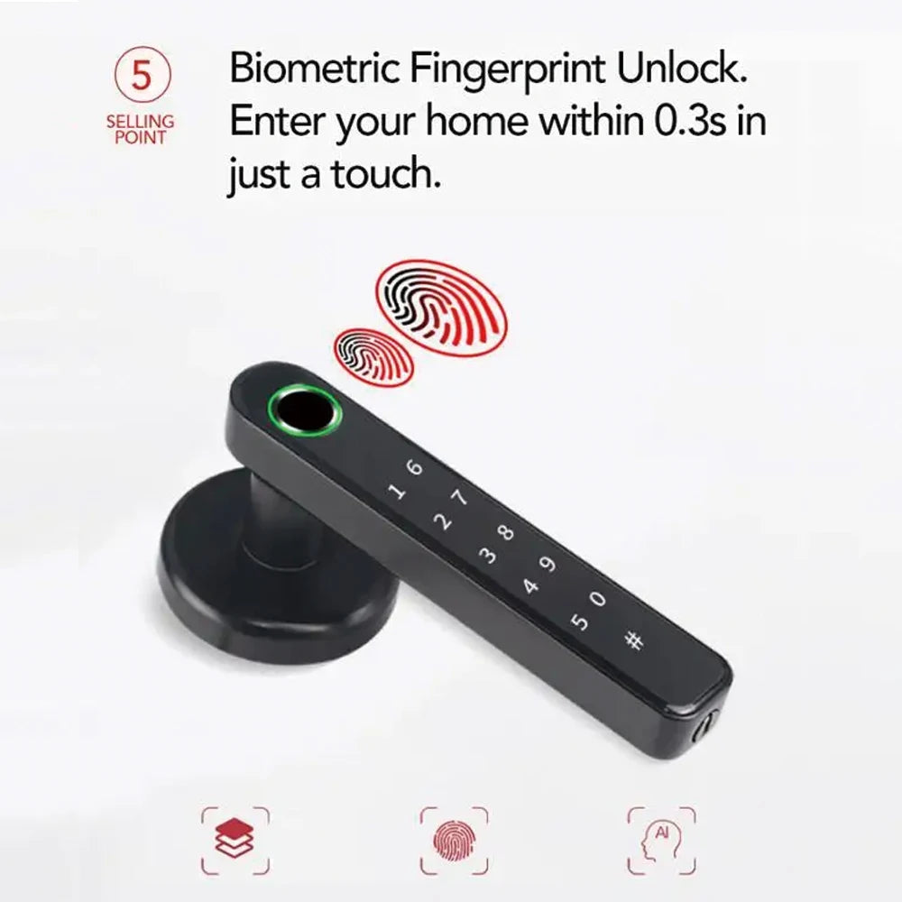 TYSH Tuya Biometric Fingerprint Password Electric Handle Door Lock Bedroom Home Wood Smart Door Lock Smart Lock Vue