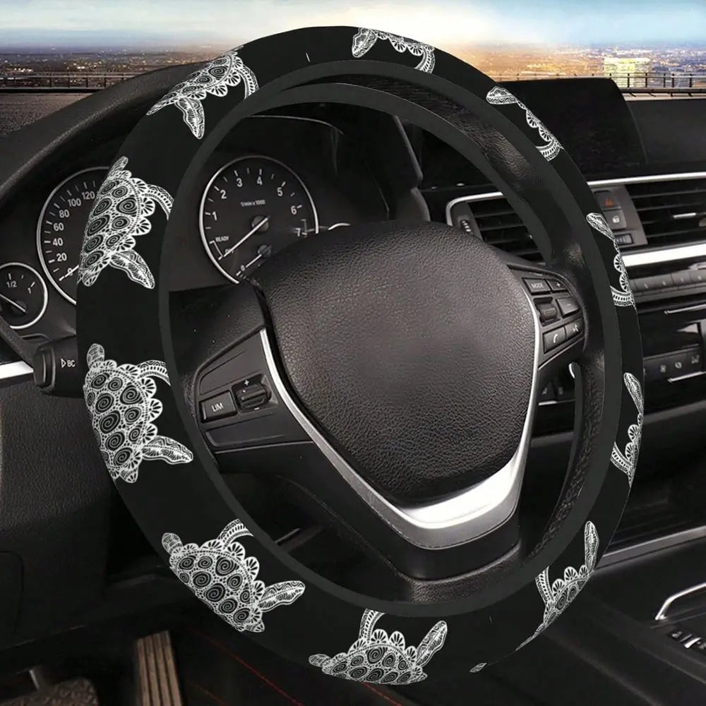 Sea Turtle Car Steering Wheel Cover Protector Upgrade Thicken,Mandala Black,Anti Slip Stretchy Soft Car Accessories Interior De Vue United States as illustrated
