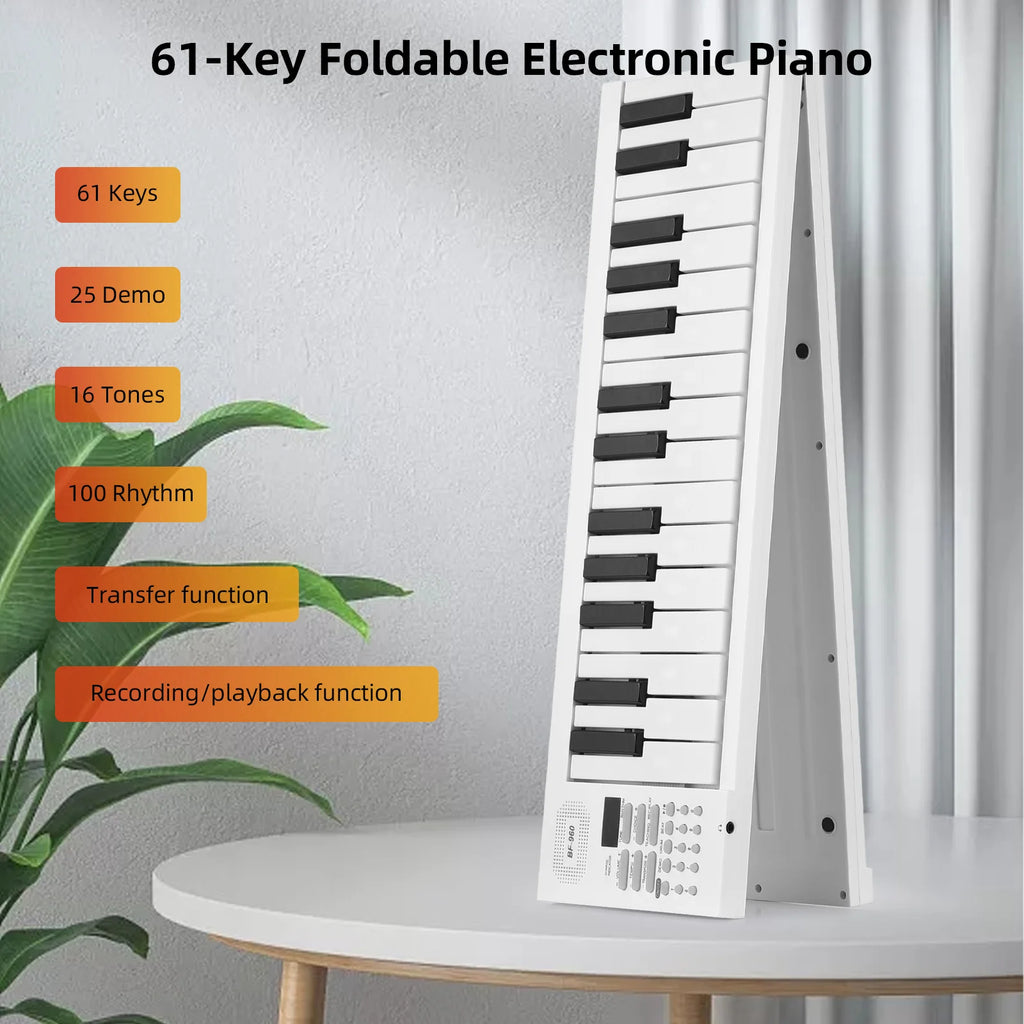 61-Key Foldable Electronic Piano Multifunctional Electronic Piano Keyboard with LED Display Built-in Rechargeable Battery Vue