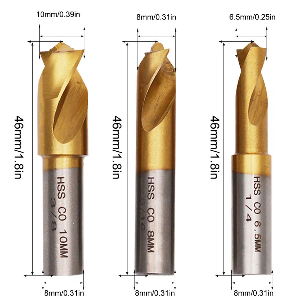 3-Pc Titanium Sawtooth Countersink Spot Weld Drill Bits 6.5-10mm Spot Weld Drill Bits Vue