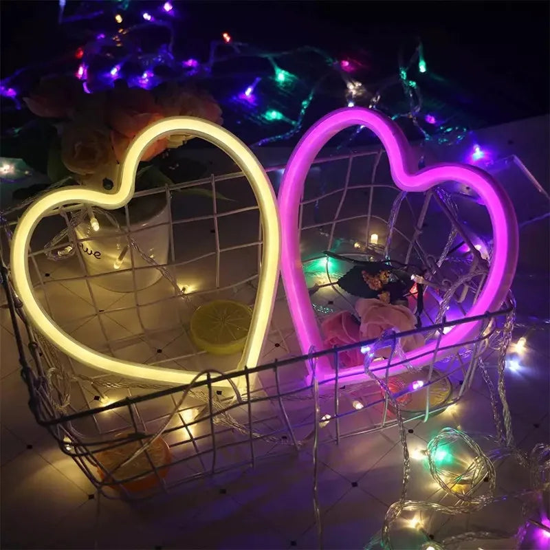 Heart Shape LED Neon Light Sign Wall Mounted Night Light for Valentine's Day Wedding Bar Bedroom Living Room Atmosphere Lighting Vue