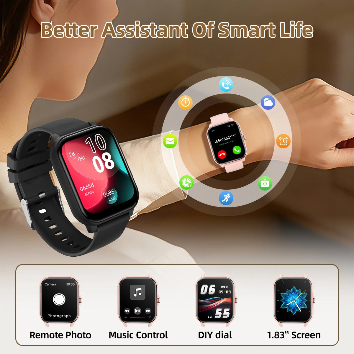 New Smart Watch Message Reminder for Intelligent Life Weather Forecast SIRI Assistant Men &Women Birthday Gift Bluetooth Call Vue
