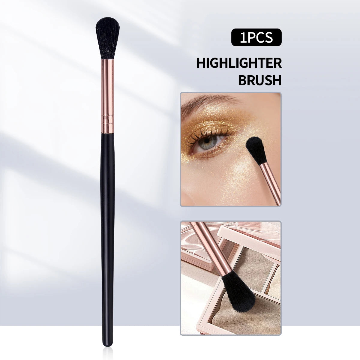 Hot Sale Multipurpose Highlighter Makeup Brush,1PCS Black & Rose Gold Synthetic Brush for Highlighter, Eyeshadow & Powder Applic Vue black