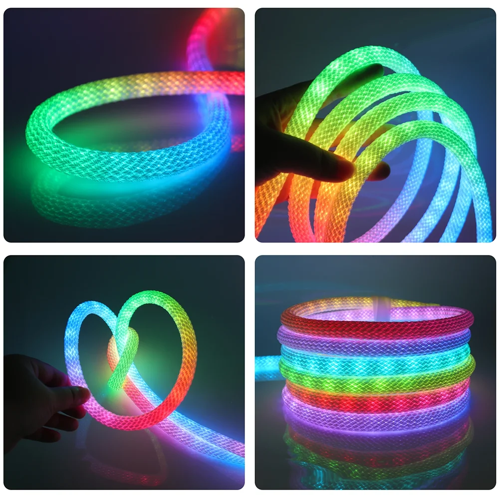 360° Circular Mesh Woven LED Neon Light 5V RGB IC Bluetooth APP Control Addressable Pixel Light for Decorative Lighting Vue