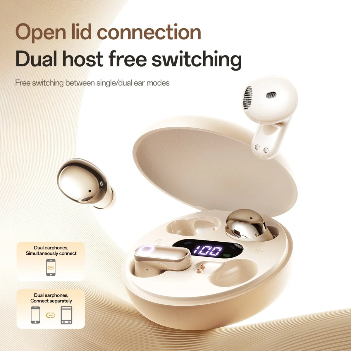 Wireless Earphones 2in1 Dual Use Bluetooth Earbuds Mini In-Ear Invisible Sleep Bluetooth Headphones Long Battery Digital Display Vue