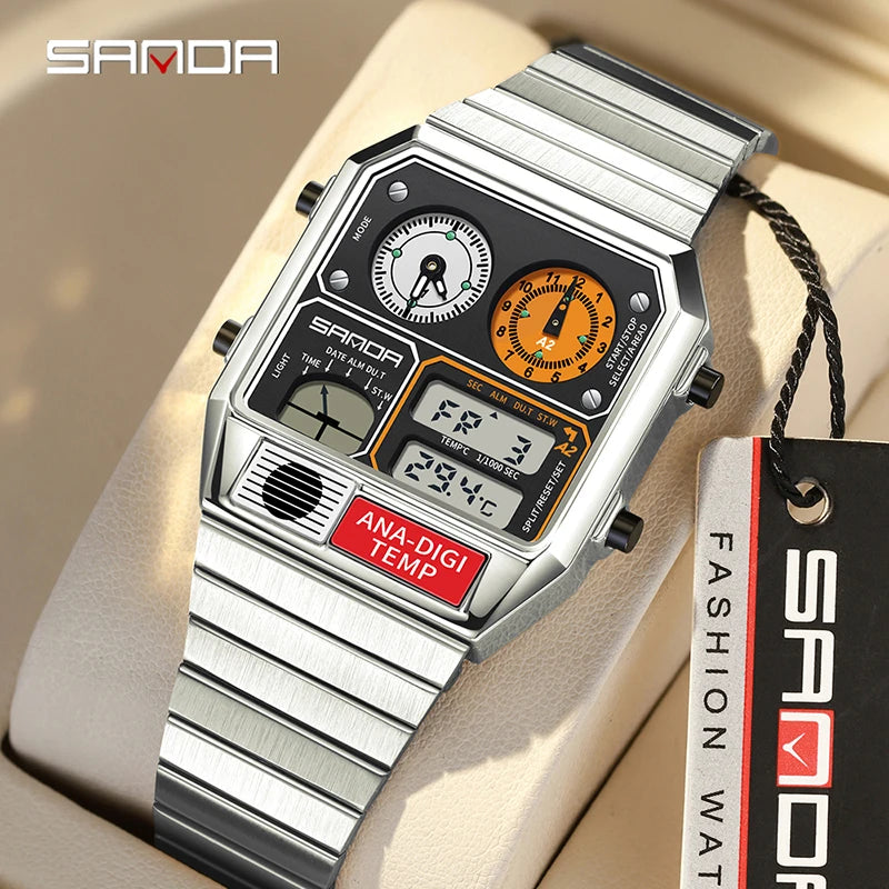 SANDA 3192 Men's LED Square Watch – Chronograph & Thermometer Men's Digital Watch Vue