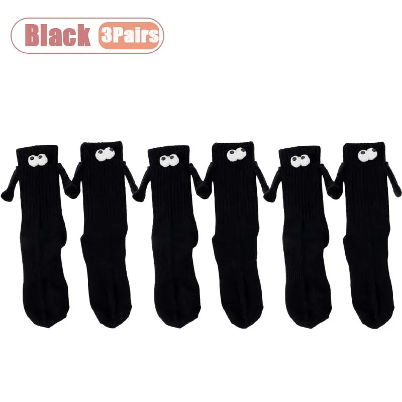 1-10Pairs Magnetic Attraction Couple Crew Socks Black White Mid Calf Non Slip Comfortable Stylish for Women Men Daily Wear Vue One Size Black-3Pairs
