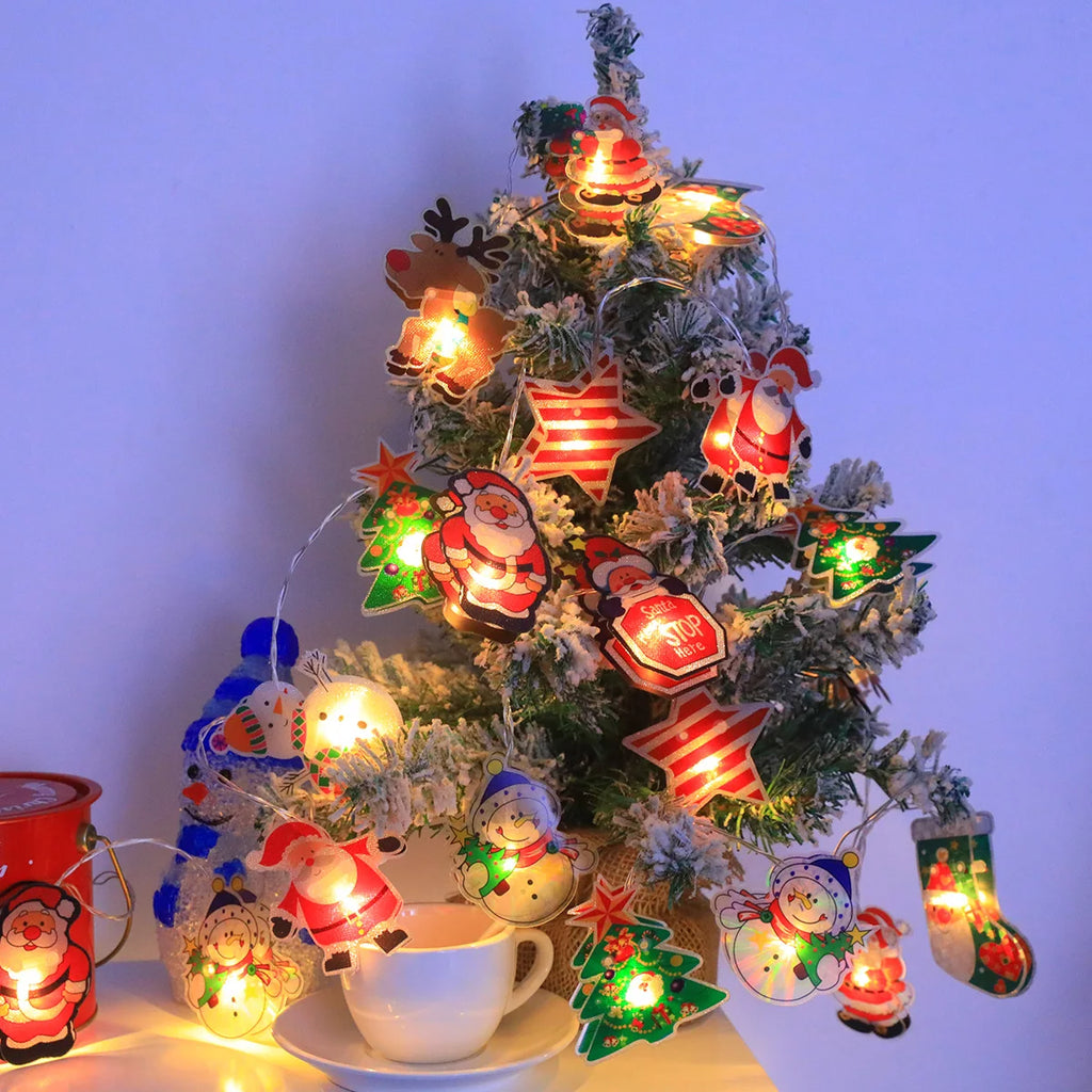 Christmas LED String Lights, Battery Powered(No Battery) 10/20LED, Santa/Snowman/Tree Design, Xmas Party Home Decoration Gift Vue
