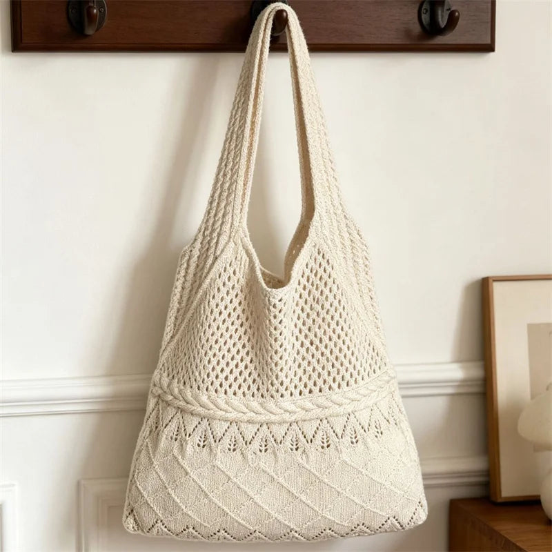 Solid Knitted Bag Hollow Woven Embroidered Shoulder Soft Handbags