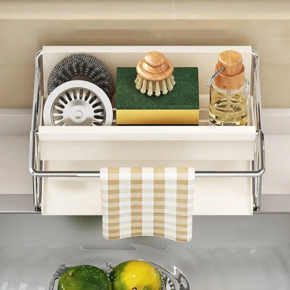 Carbon Steel/Stainless Steel Kitchen Sink Rack Self Drain Space Saving Sponge Holder Auto Drain Tray Suction Cup Dish Soap Rack Vue