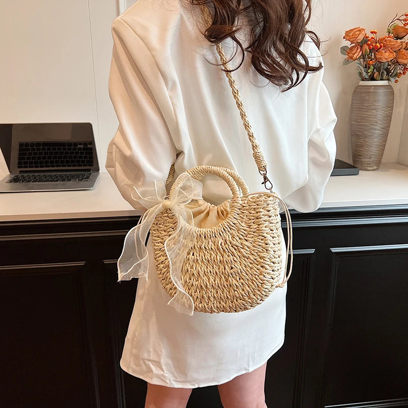 Women Crossbody Bags Handmade Casual Woven Basket Handbag Elegant