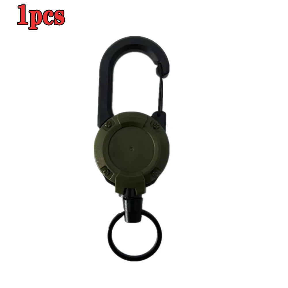 1/5pcs Heavy Duty Retractable Pull Badges ID Reel Carabiner Key Chain Steel Wire Rope Buckle Key Holder Outdoor Keychain Tools Vue army green1pcs