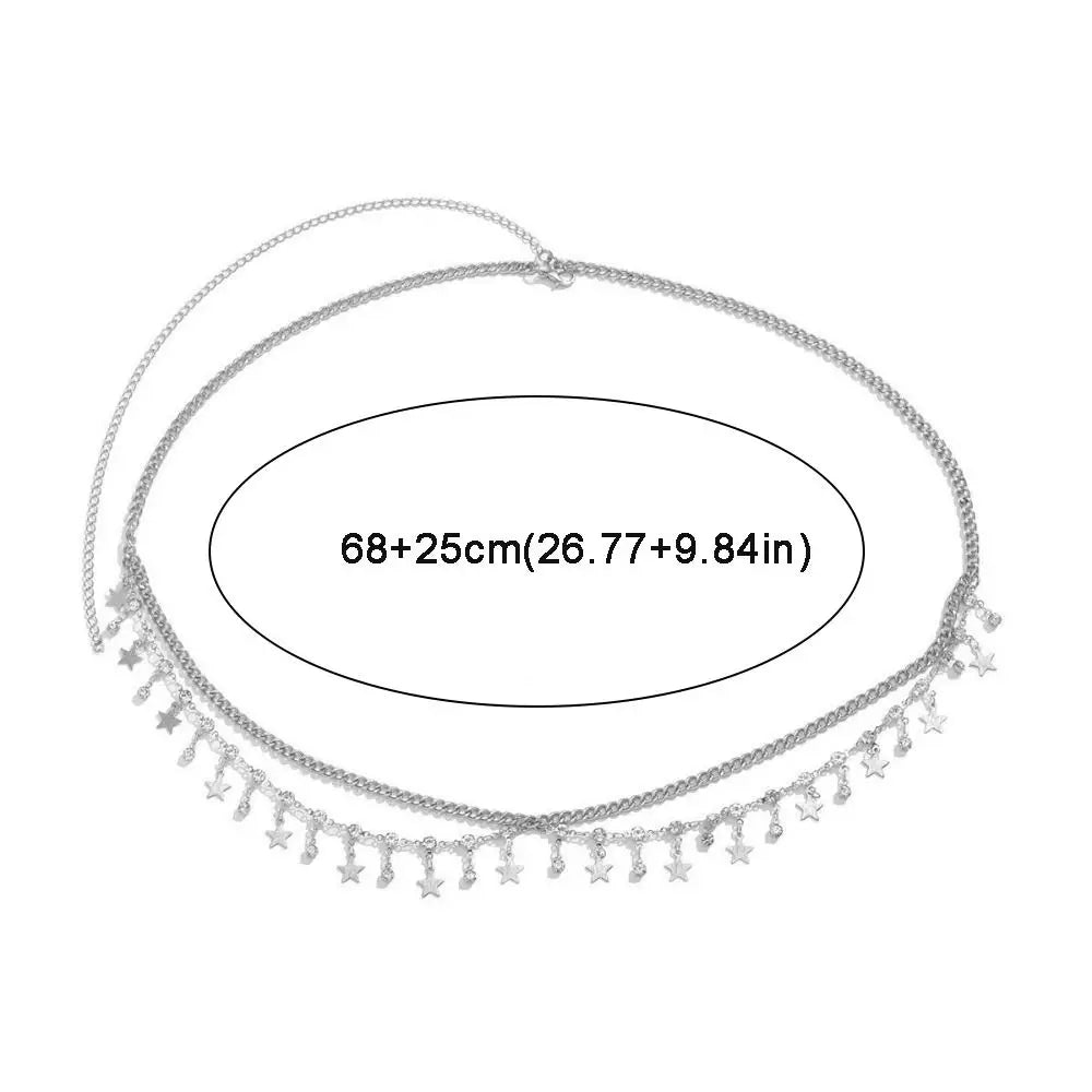 Star Glitter Tassel Boho Waist Chain Shiny Rhinestone Beach Body
