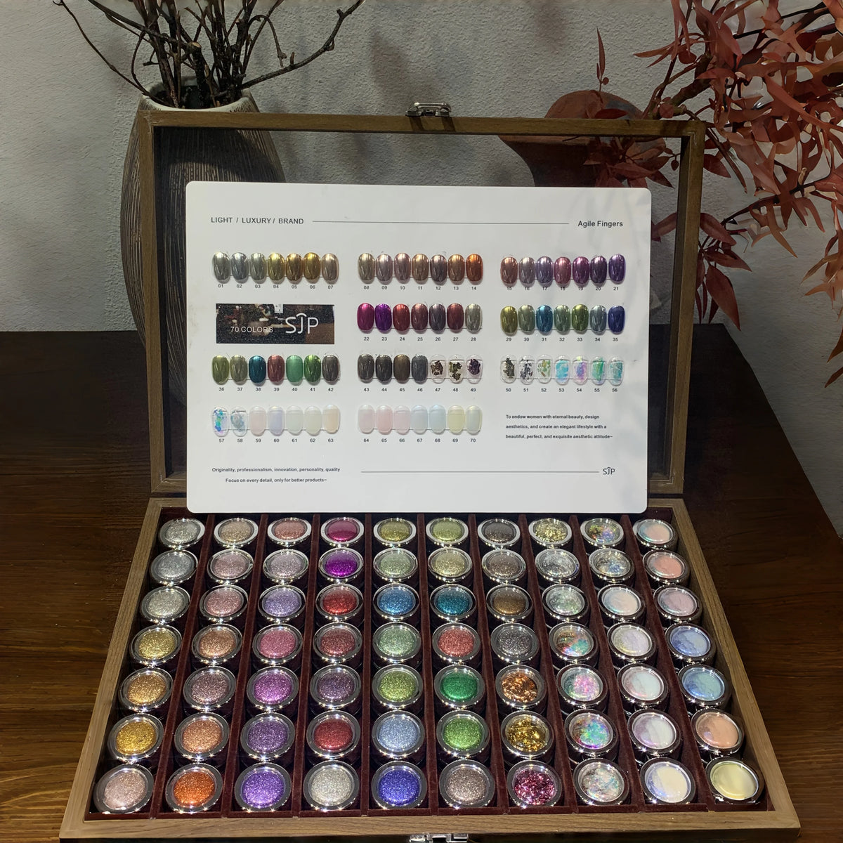 70 Colors Nail Art Magic Mirror Powder Set, Includes Color Chart, Moonlight Opal Glitter Powder, Hot Selling High Gloss Sparkle Vue