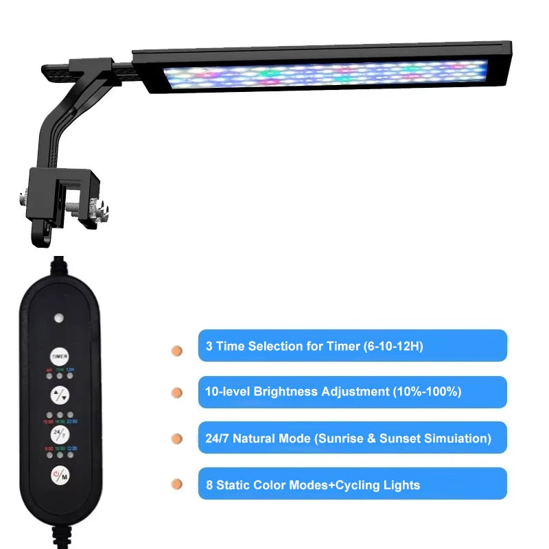 Aquarium Fish Tank LED Light Energy Saving Lighting Clip Light Full Spectrum Aluminum Alloy Intelligent Dimmable Aquarium Lights Vue