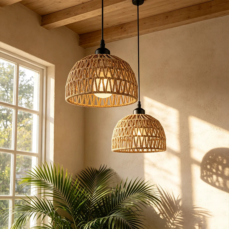 hemp rope woven pendant lights E27 pendant light restaurant bar counter kitchen shop showcase corridor bedroom chandelier Vue