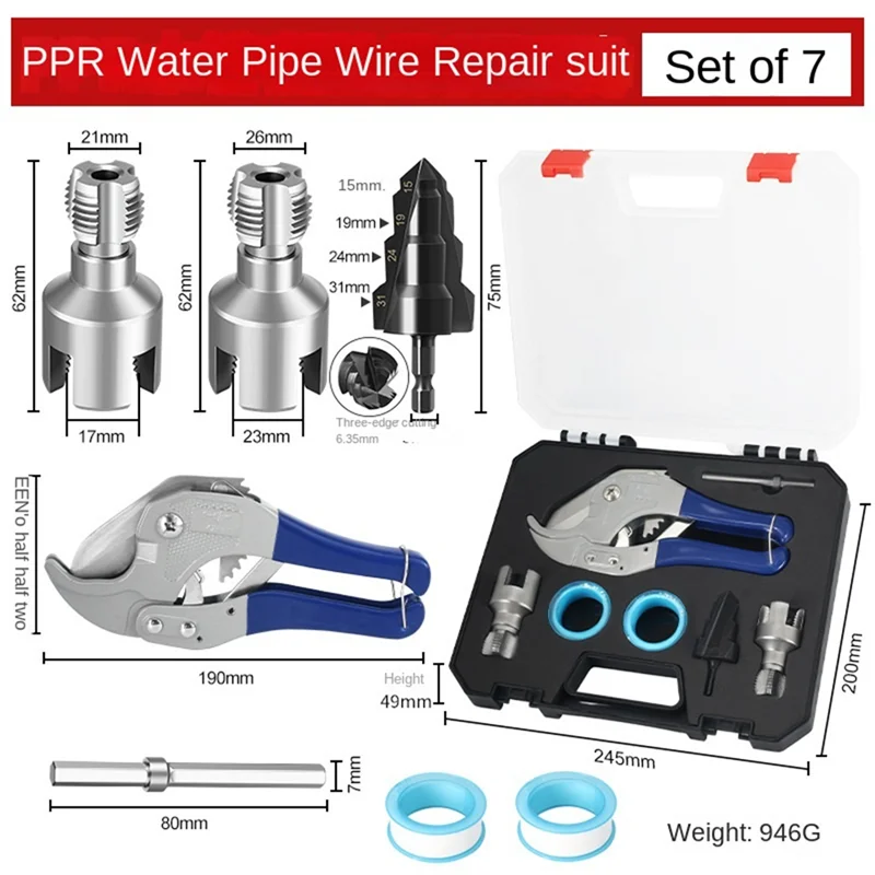 ABKW-Threading Kit For 1/2" 3/4" PPR Pipe With Internal& External Taps Dies Reamer And Pipe Cutter DN15 DN20 Plumbing Vue