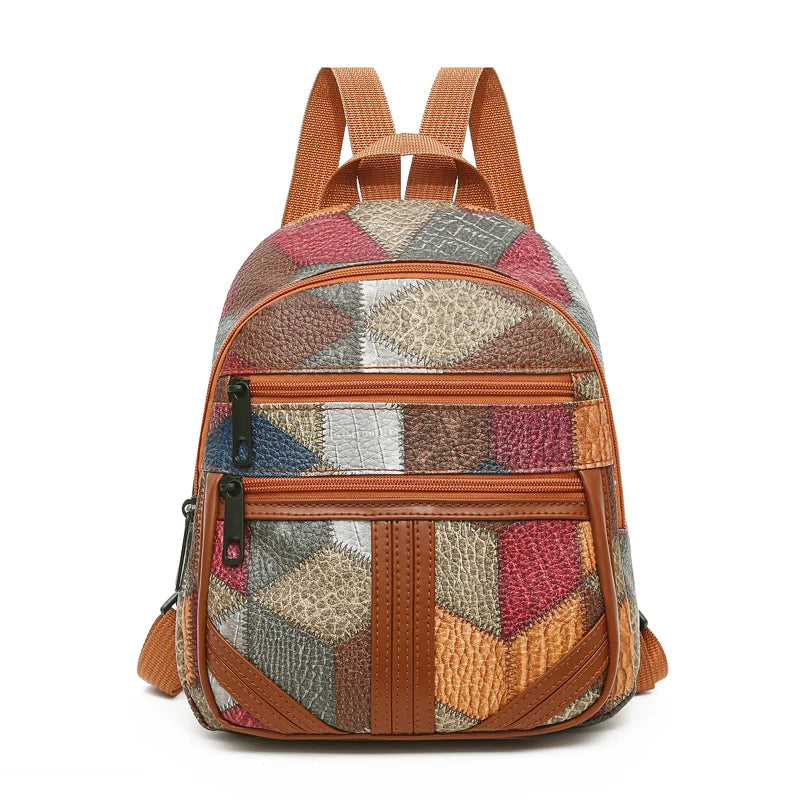 Vintage Women's Patchwork Backpack Multi-texture Design Daily Use