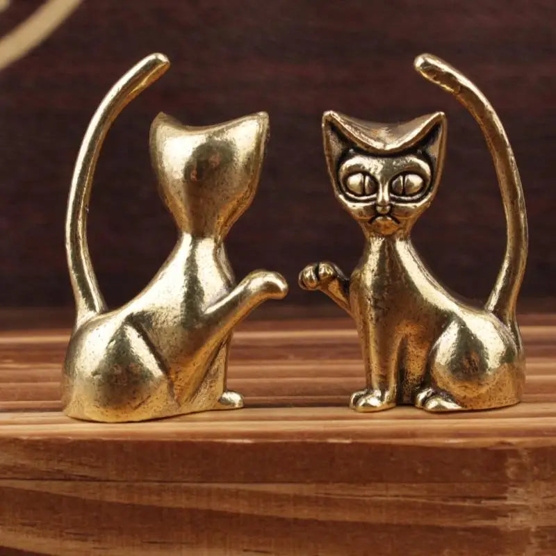 Funny Cat Brass Small Ornament Home Office Desktop Kitten Figurines Handmade Tabletop Copper Animal Sculpture Decoration Crafts Vue