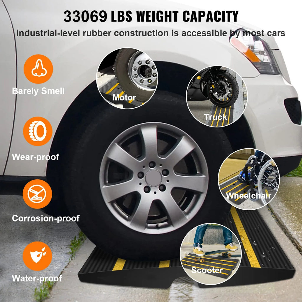 Heavy-Duty Rubber Curb Ramp with Cable Channel | 15-Ton Capacity Rubber Curb Ramp Vue