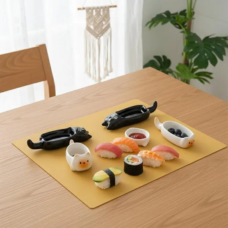 Ceramic Cat-Shaped Mini Dipping Plate Side Dish Small Bowl Home Diningware Kitchen Table Decorative Cat Bowl Vue