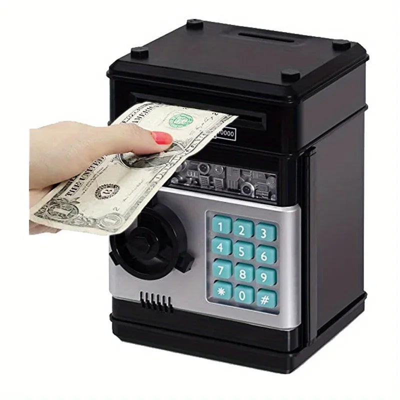 Kids ATM Piggy Bank Mini Safe with Password Lock & Coin Counter Kids Coin Bank Vue Black