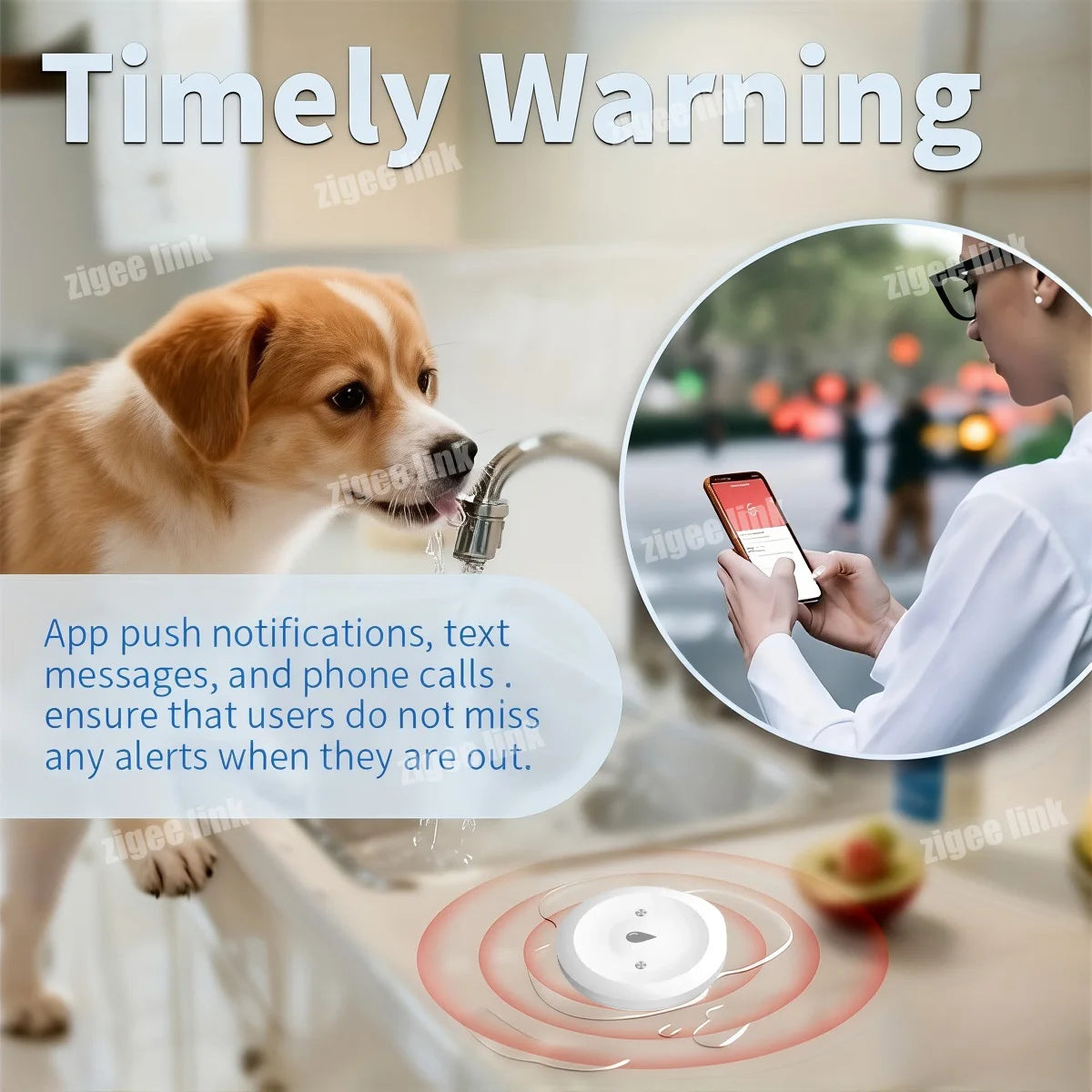 Smart Water Leak Sensor For Tuya ZigBee 3.0 Flood Leakage Sensor Alarm APP Remote Monitoring Flood Overflow for Kitchen Bathroom Vue