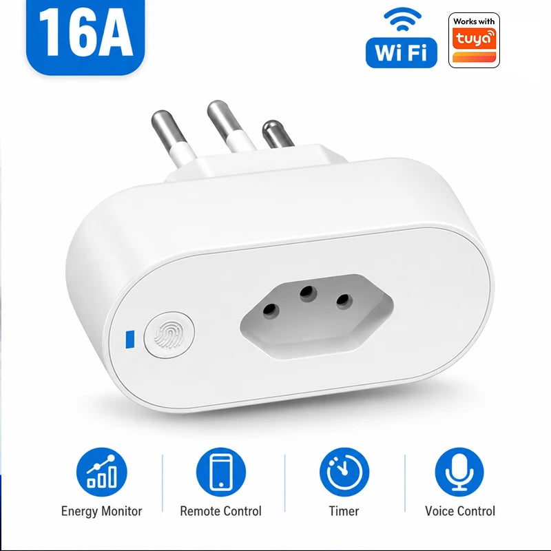 16A Brazil WiFi Smart Socket Smart Life APP Real-Time Power Monitor Timer Wireless Remote & Voice Control Work With Alexa Google Vue 16A Power Monitor