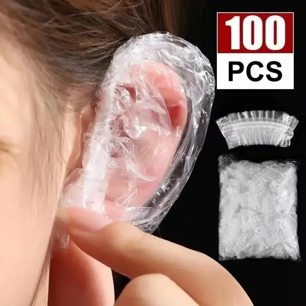 100Pcs Disposable Waterproof Hair Dye Earmuff Elastic Transparent Ear Cover Shower Hair Salon Hairdressing Protective Tool Vue
