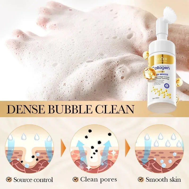 Sadoer Collagen Facial Cleanser Mousse Deep Cleansing Skincare Moisturizing Firming Face Wash Foam Cleanser Skin Care Products Vue