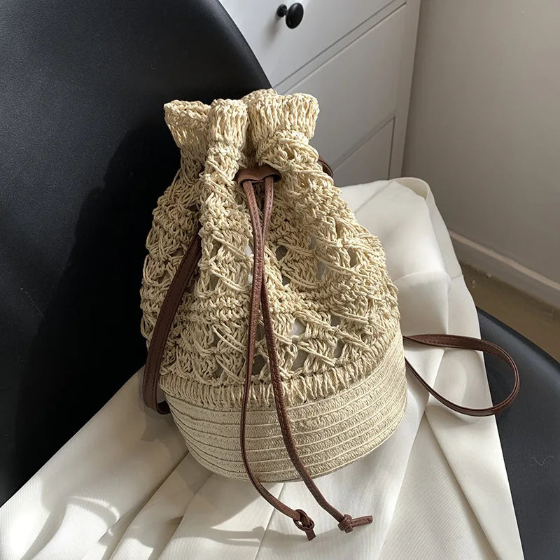 Handmade Women's Summer Straw Beach Shoulder Bag Woven Hollow