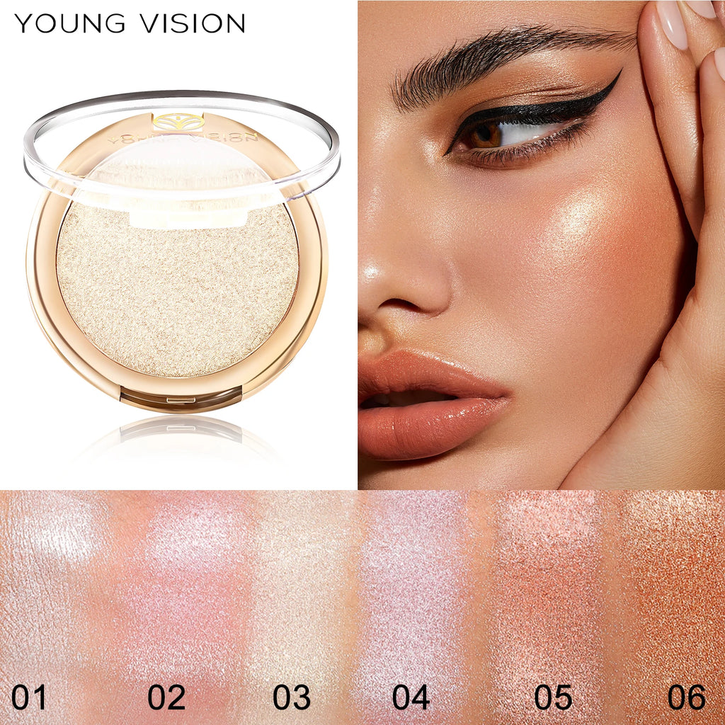 YOUNG VISION 6-Color Pearl Shimmer Highlighter Ultra-Luminous Contouring Powder for Sculpting and Highlighting Vue