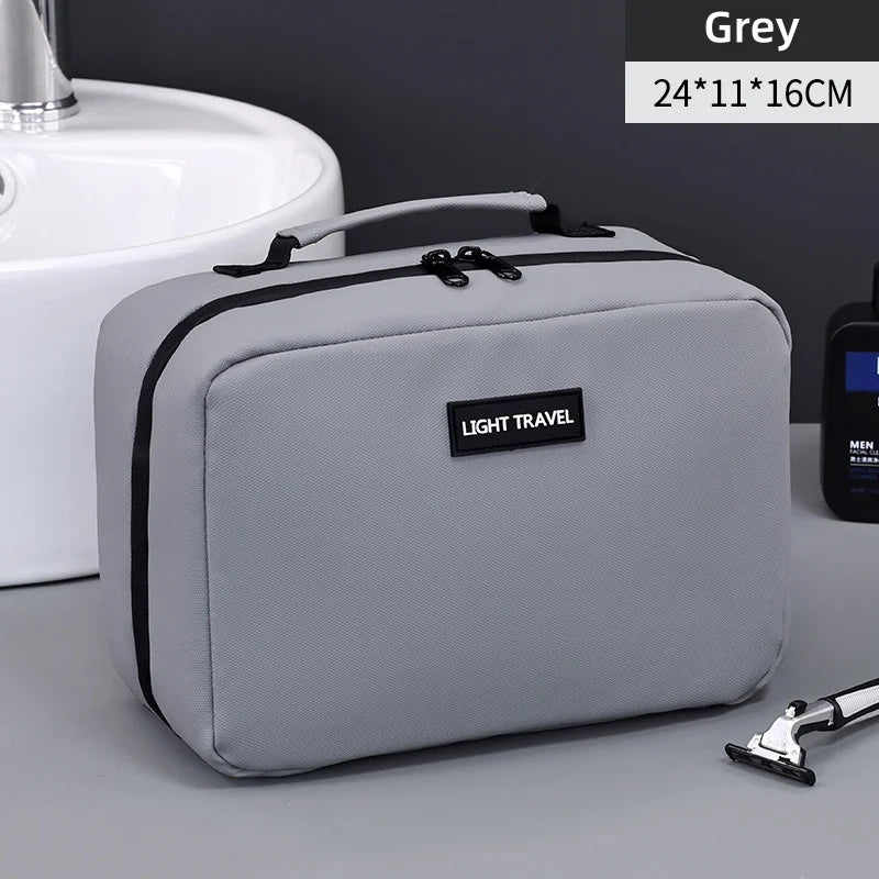 Men's Double Open Makeup Storage Bag Portable Zipper Closure Makeup And Beauty Bag Business Travel Toiletries Organizer Bags Vue Grey