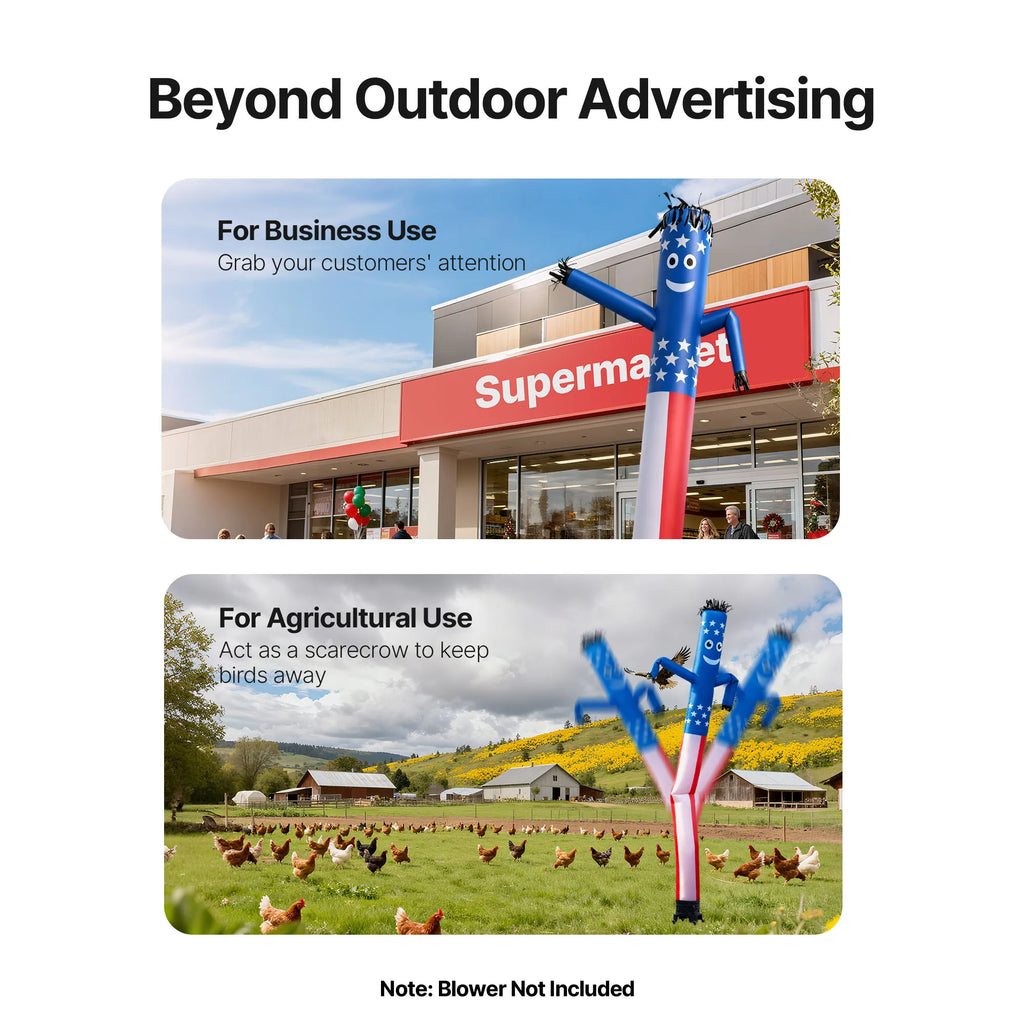 20-Foot Waving Inflatable Tube Man – Patriotic Stars & Stripes Inflatable Tube Man Vue