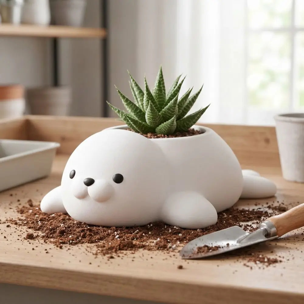Cute Animal 3D Printed Seal Flowerpot Storage Box Home Decor Desktop Ornaments Funny Jewelry Holder Plant Flower Pot Living Room Vue
