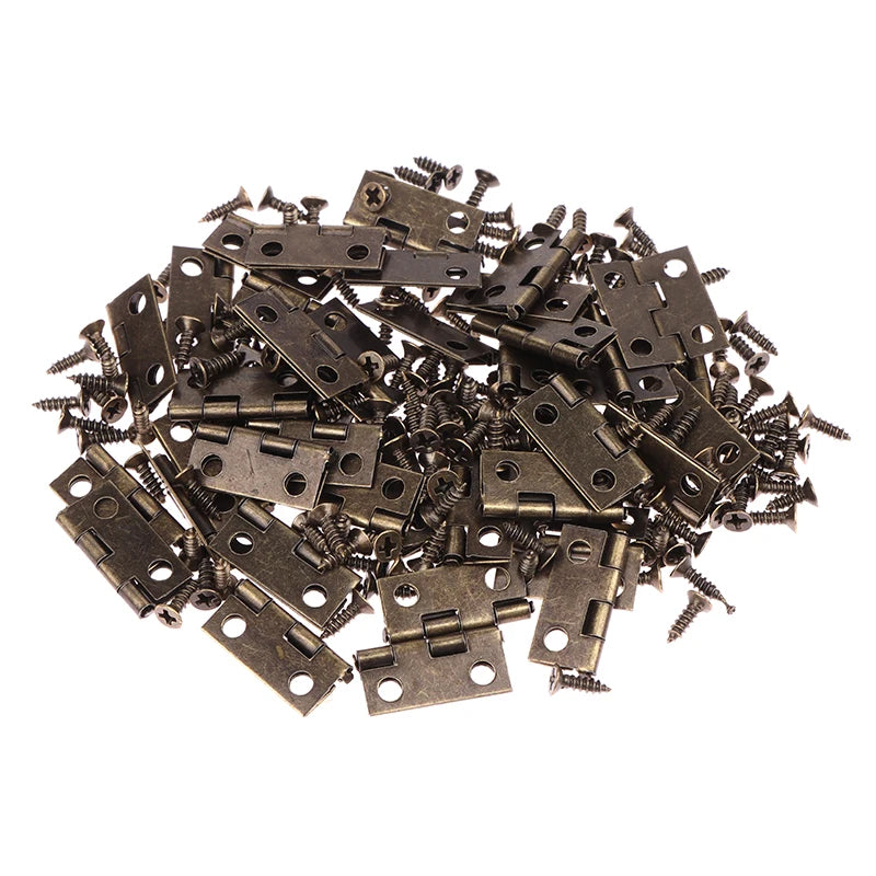 50pcs/box 4 Holes Mini Hinge Decor Hinges + 200 Screws Durable Furniture Hardware Iron Gold Silver Black Bronze Vue