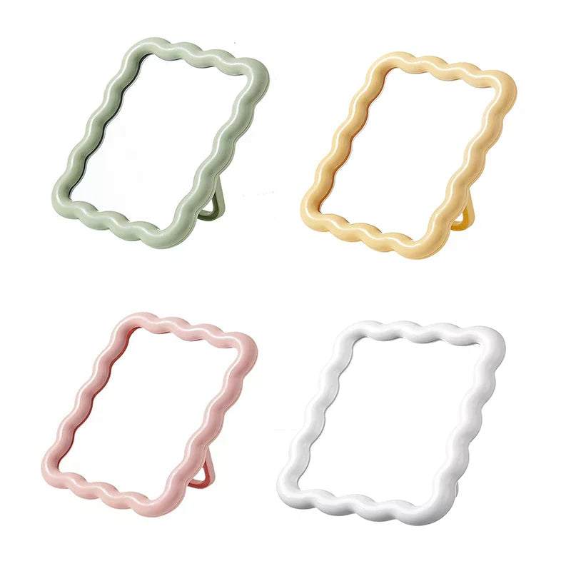 Corrugated Desktop Makeup Mirror Solid Color Simple Portable Handheld Makeup Mirror Foldable Student Compact Cute Mirror Vue