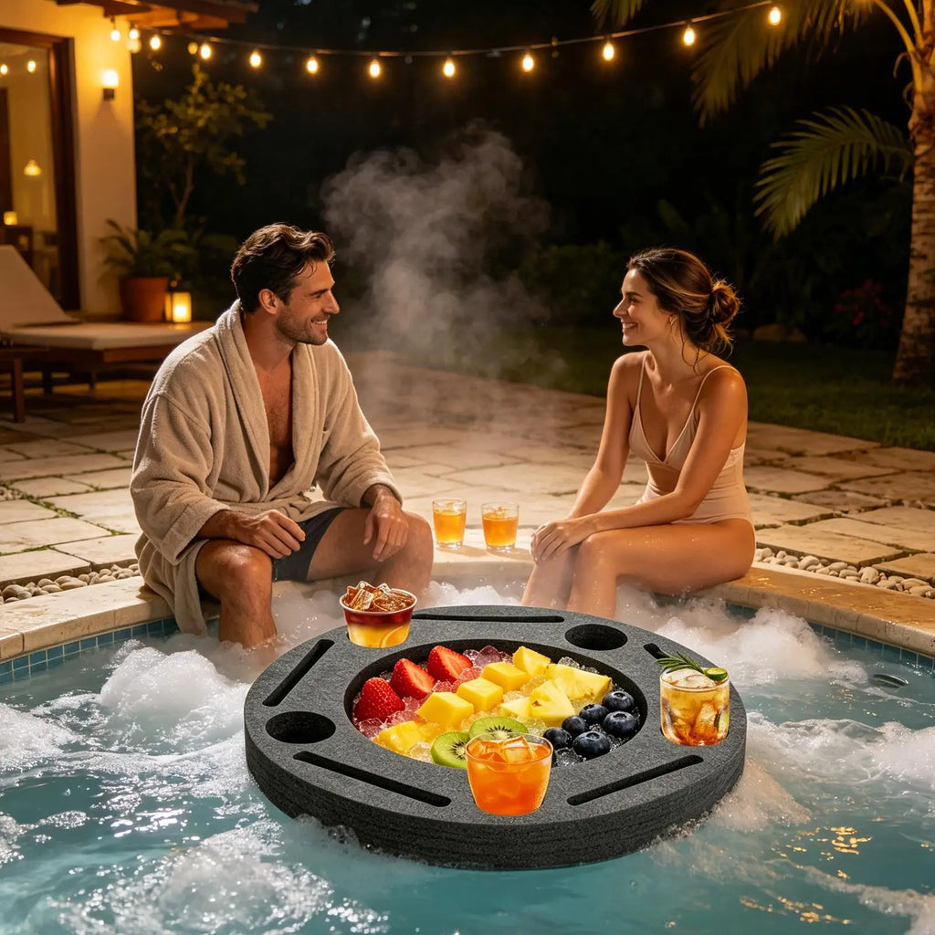 round/square Floating Drink Holder for Pool, Large Capacity Serving Tray with Cup Holders, Stable Water Float for Hot Tub Lake Vue