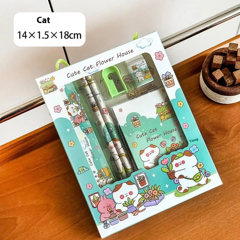 6Pcs/Set Cute Cartoon Capybara Pencil Stationery Set Kawaii Eraser Pencil Sharpener Children Student Stationery Supplies Vue A1