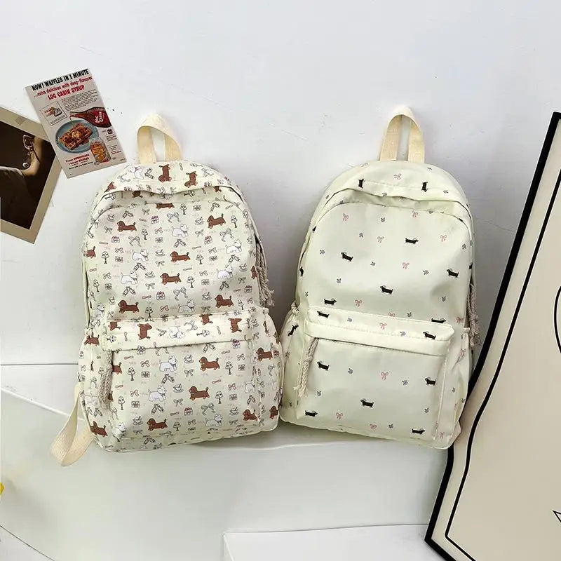Cute Printed Puppy Dachshund College Backpack Student Schoolbag
