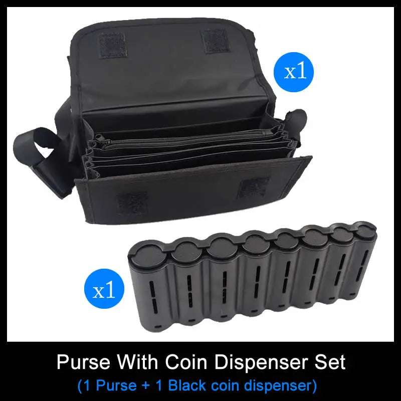 Multi Pocket Driver Waiter's Purse Waist Wallet 8 Slots Euro Coin Dispenser Coin Holder Sorter Collector Fanny Pack Cash Receipt Vue Black Set