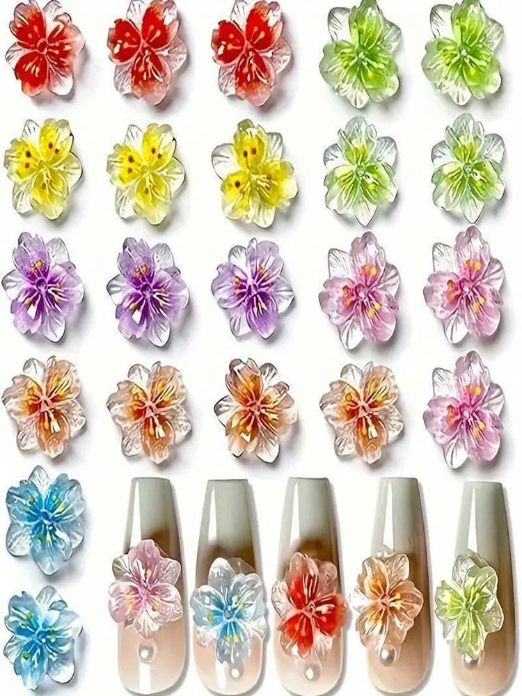10-100Pcs Luminous Ice Flowers Nail Charms Translucent 3D Resin Floral Petals For Nail Art Design Nail Jewels Decorations Vue