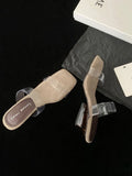 Women's Transparent Wedge Heel Square Toe Slippers Wedge Heel Slippers Vue beige 34