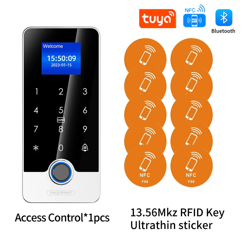 Tuya APP Door Lock Access Control System Kits With 1.77In Screen Bluetooth Keyboard Fingerprint RFID IC Card Reader Metal Keypad Vue