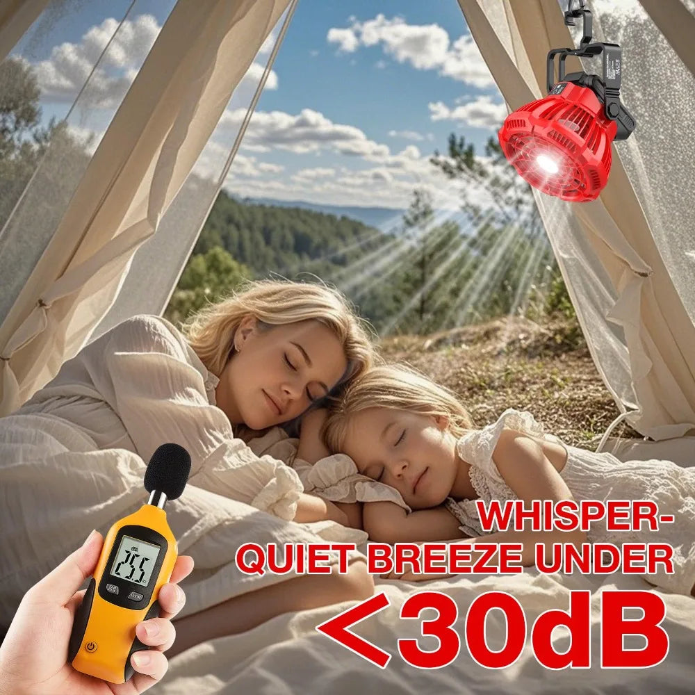 Portable Camping Fan Rechargeable Cordless Fan for Milwaukee 18V Li-Ion Batteries with Remote Control for Travel and Work Sites Vue