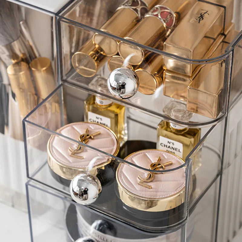Automatic Lifting Makeup Brush Organizer with Multiple Compartments for Brush Large Capacity Lift-Top Drawer Cosmetic Organizer Vue